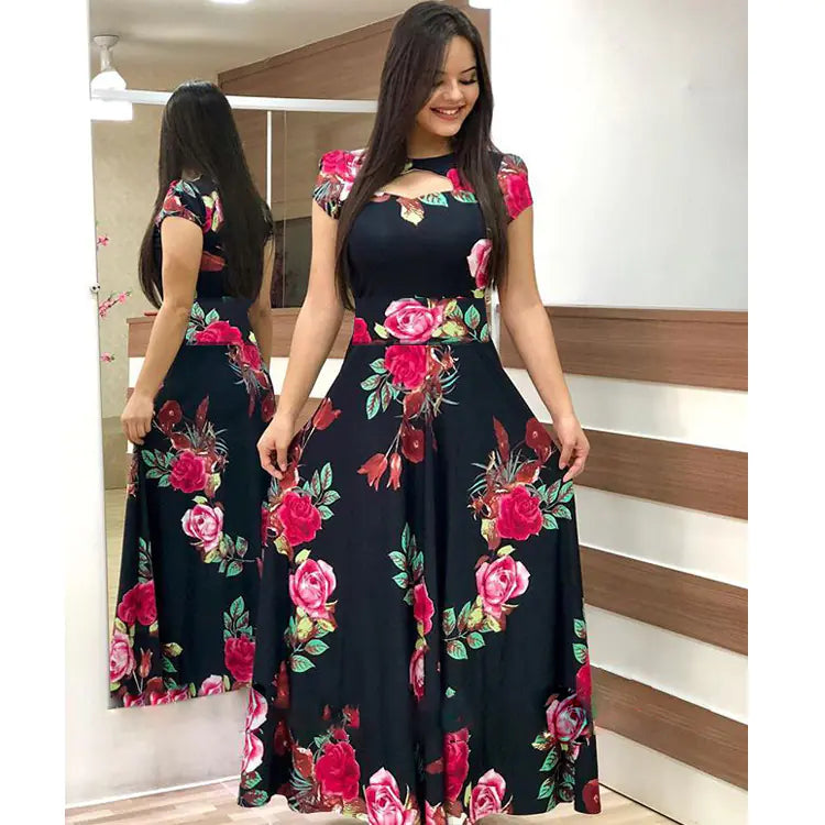 Fashion Digital Print Dress with Flared Design