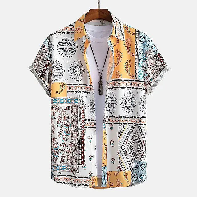 Men's Hawaiian Bohemian Print Oversized Short Sleeve Shirt
