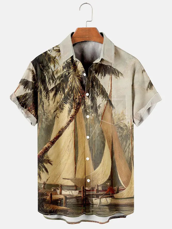 Men's Hawaiian Bohemian Print Oversized Short Sleeve Shirt