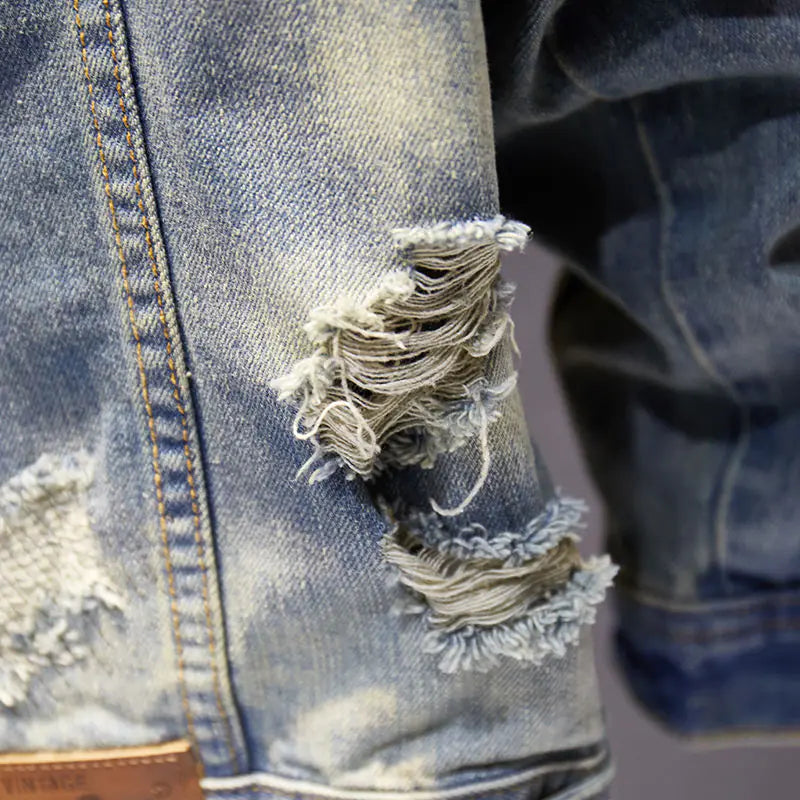 Oversized Distressed Denim Jacket for Men