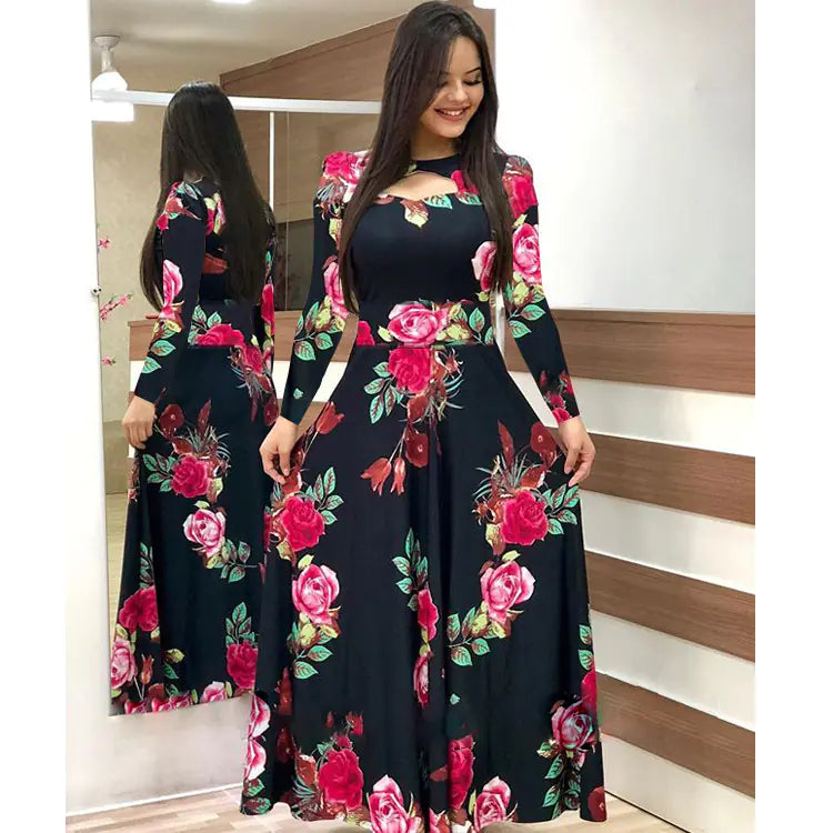 Fashion Digital Print Dress with Flared Design