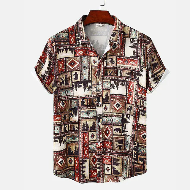 Men's Hawaiian Bohemian Print Oversized Short Sleeve Shirt