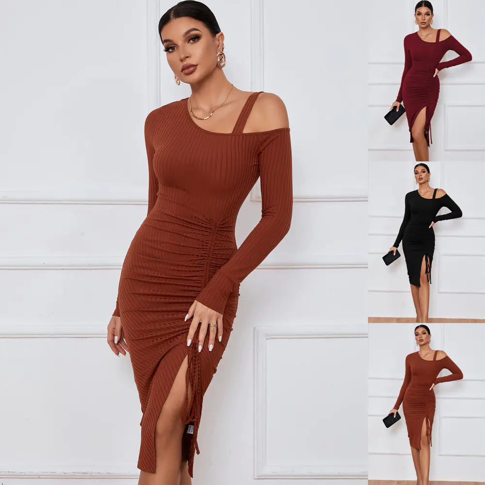 Off-Shoulder Long Sleeve Sheath Dress for Women