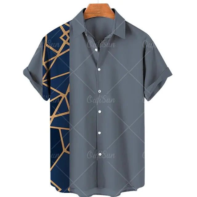 Men's Casual 3D Digital Print Short-Sleeve Shirt