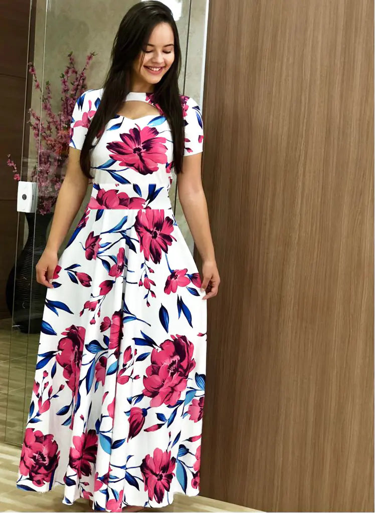 Fashion Digital Print Dress with Flared Design
