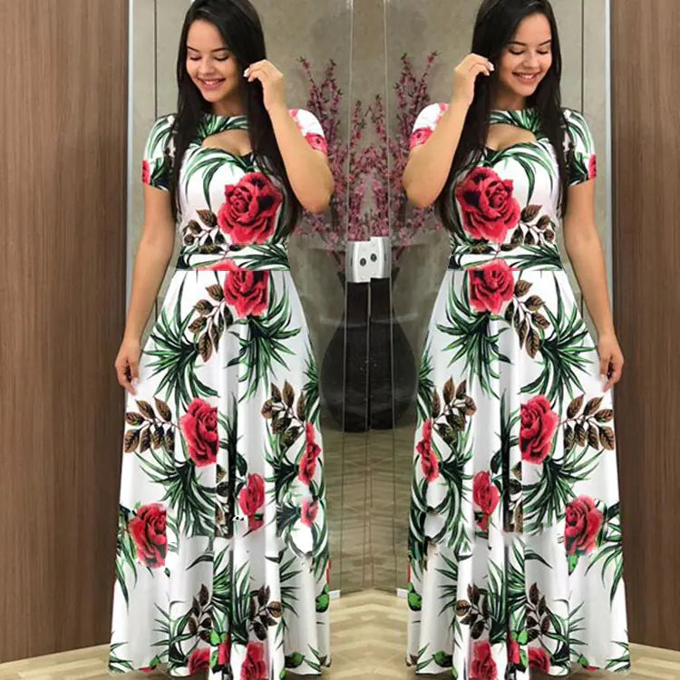 Fashion Digital Print Dress with Flared Design