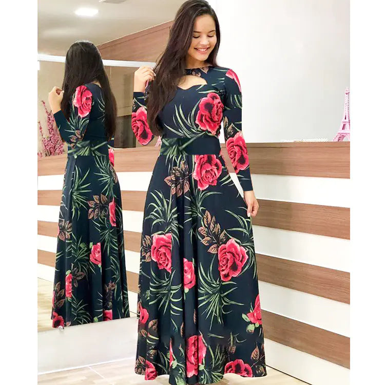 Fashion Digital Print Dress with Flared Design
