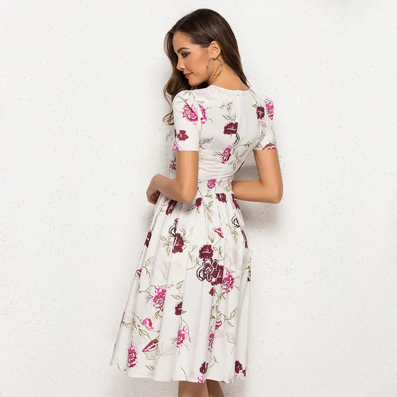 Women's A-Line Floral Print Dress (Short Sleeve)