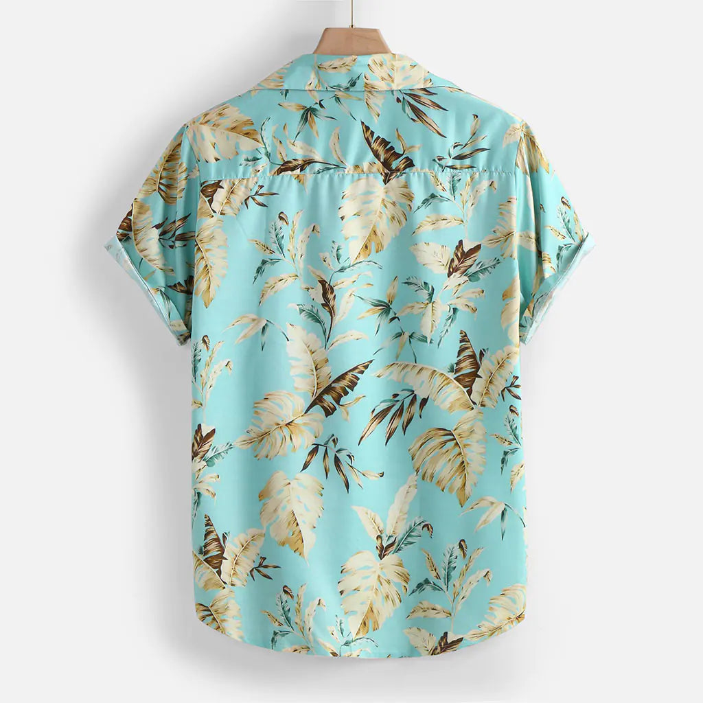 Printed Beach Men's Shirt, Loose Fit Short Sleeve