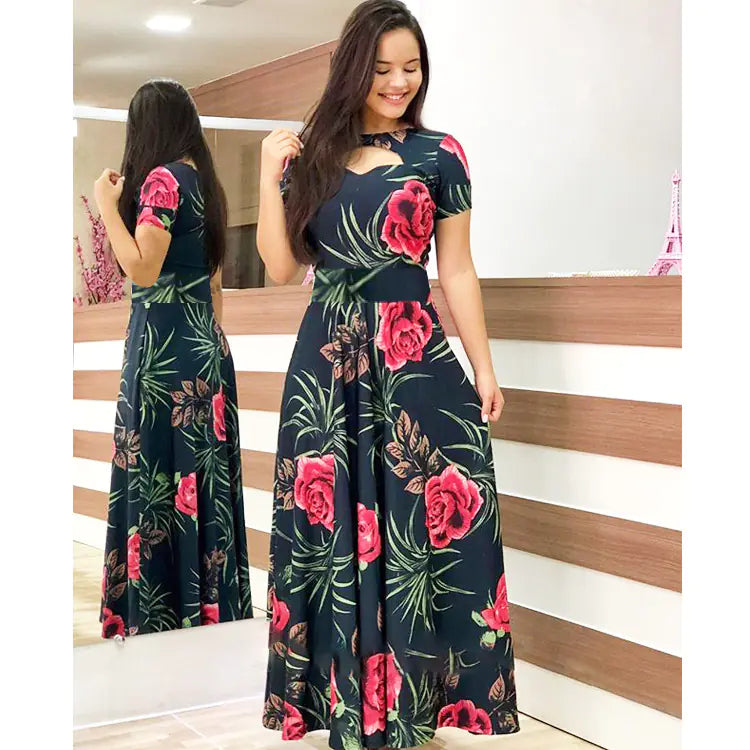 Fashion Digital Print Dress with Flared Design