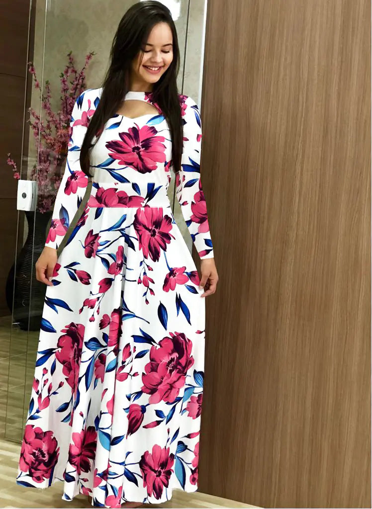 Fashion Digital Print Dress with Flared Design