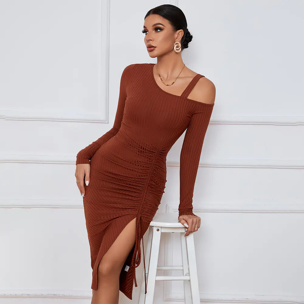Off-Shoulder Long Sleeve Sheath Dress for Women