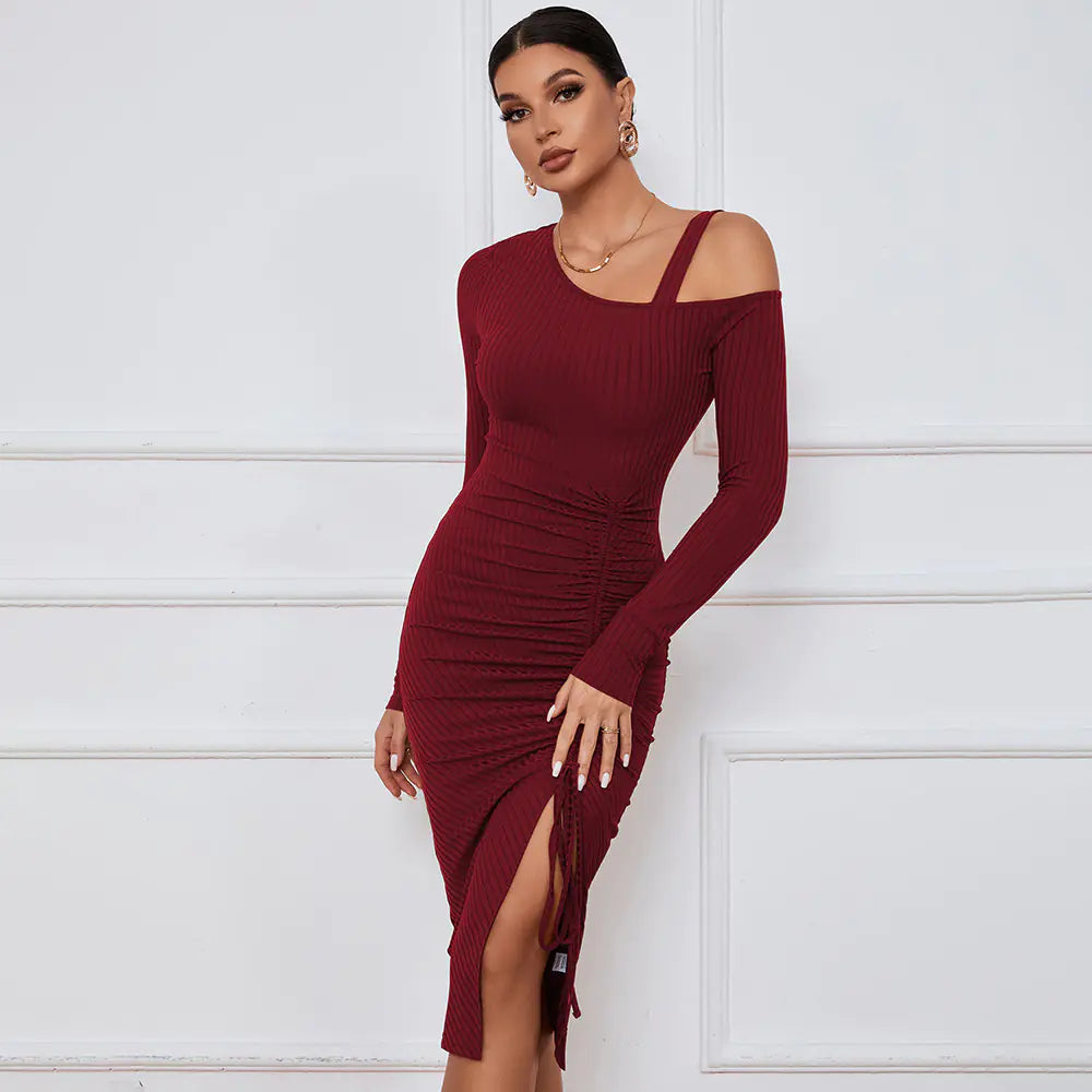 Off-Shoulder Long Sleeve Sheath Dress for Women