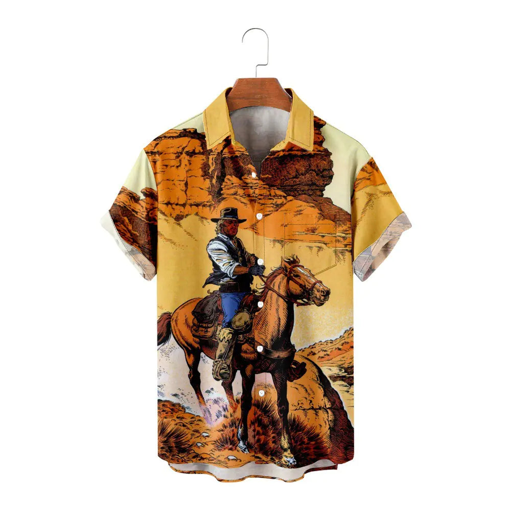 Men's Hawaiian Bohemian Print Oversized Short Sleeve Shirt
