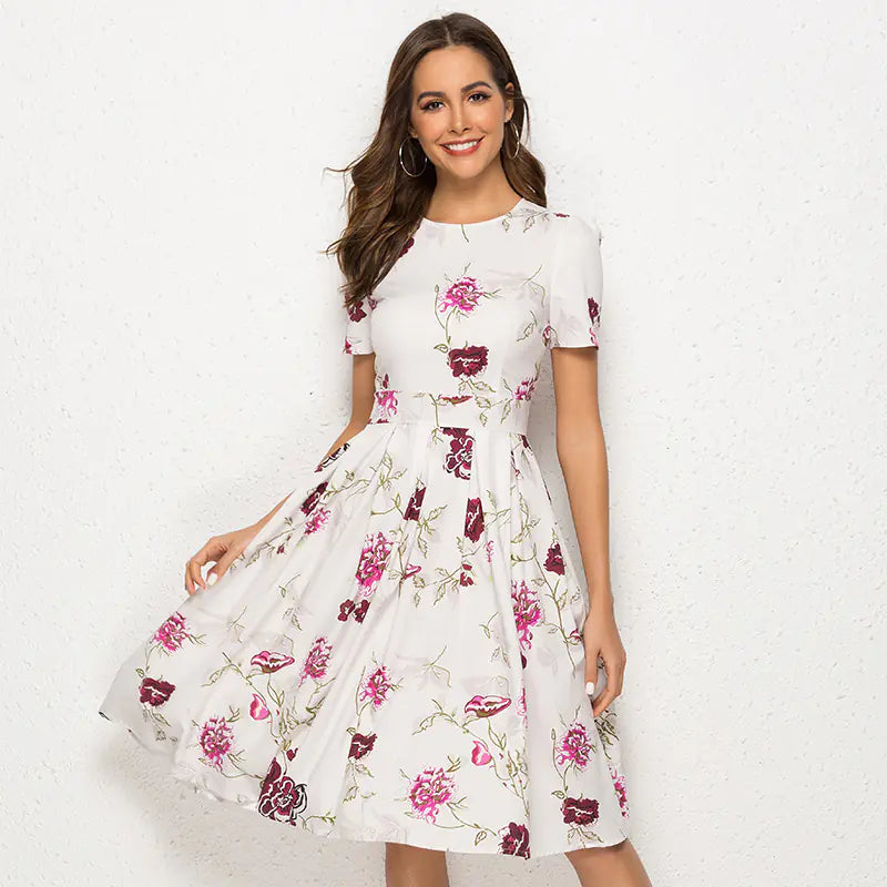 Women's A-Line Floral Print Dress (Short Sleeve)